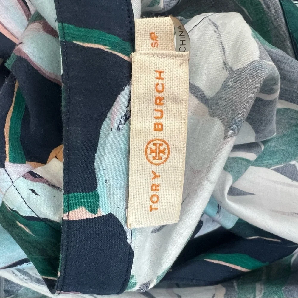 Tory Burch Blue Floral Print Wrap Midi Dress Size S